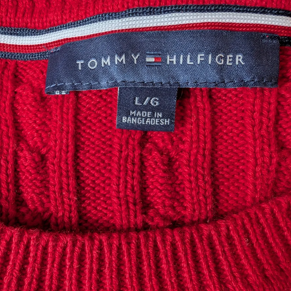 Pre-owned Tommy Hilfiger Red Sweater with Striped Hem - Picture 8 of 9